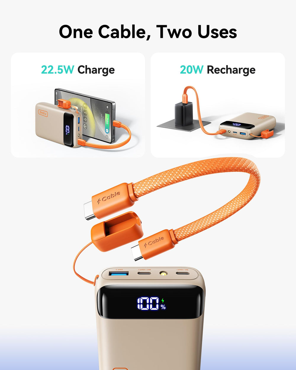 INIU comparación de tamaño junto a un teléfono para referencia de escala