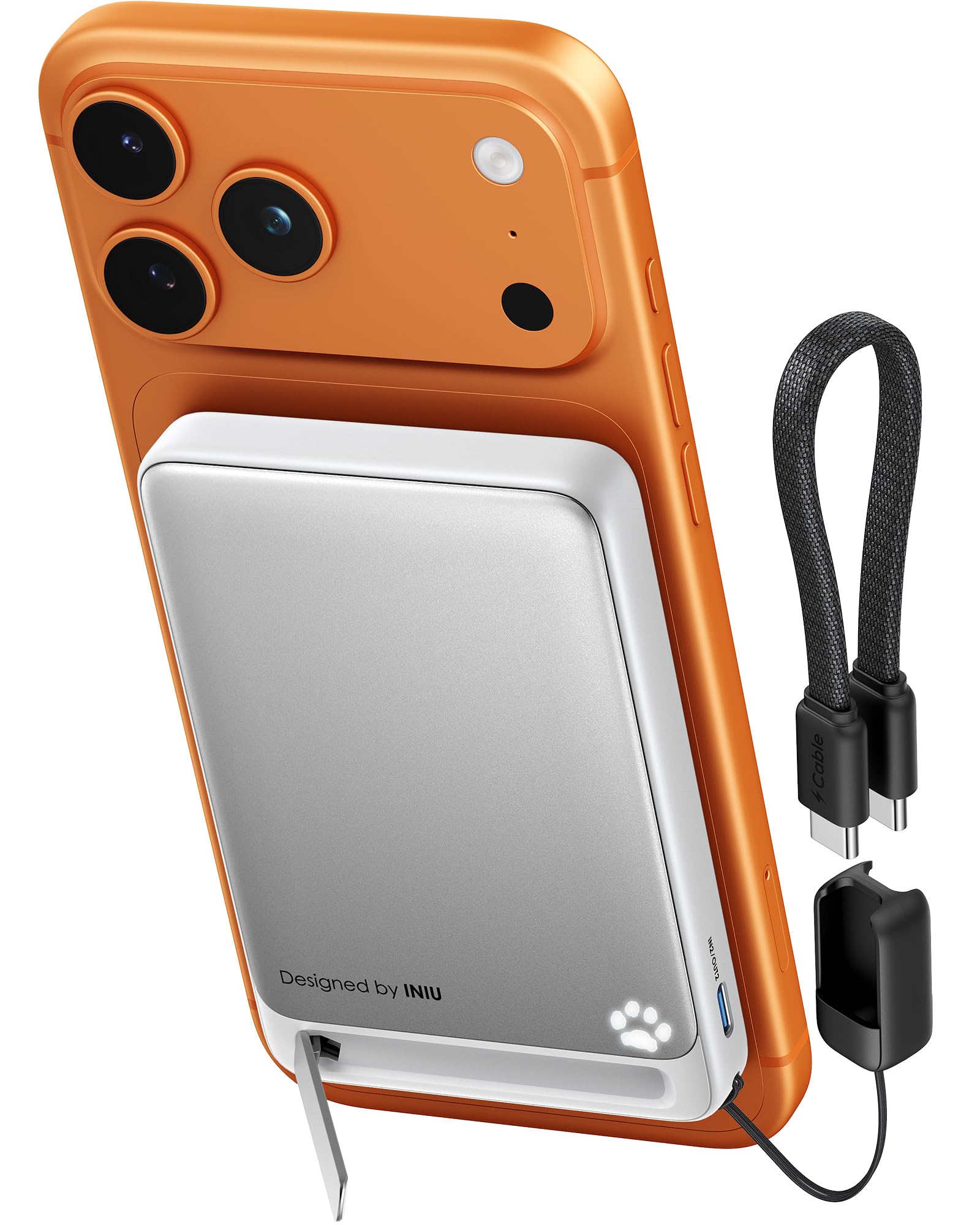 INIU frontal del power bank magnético mostrando diseño delgado y beneficios de portabilidad