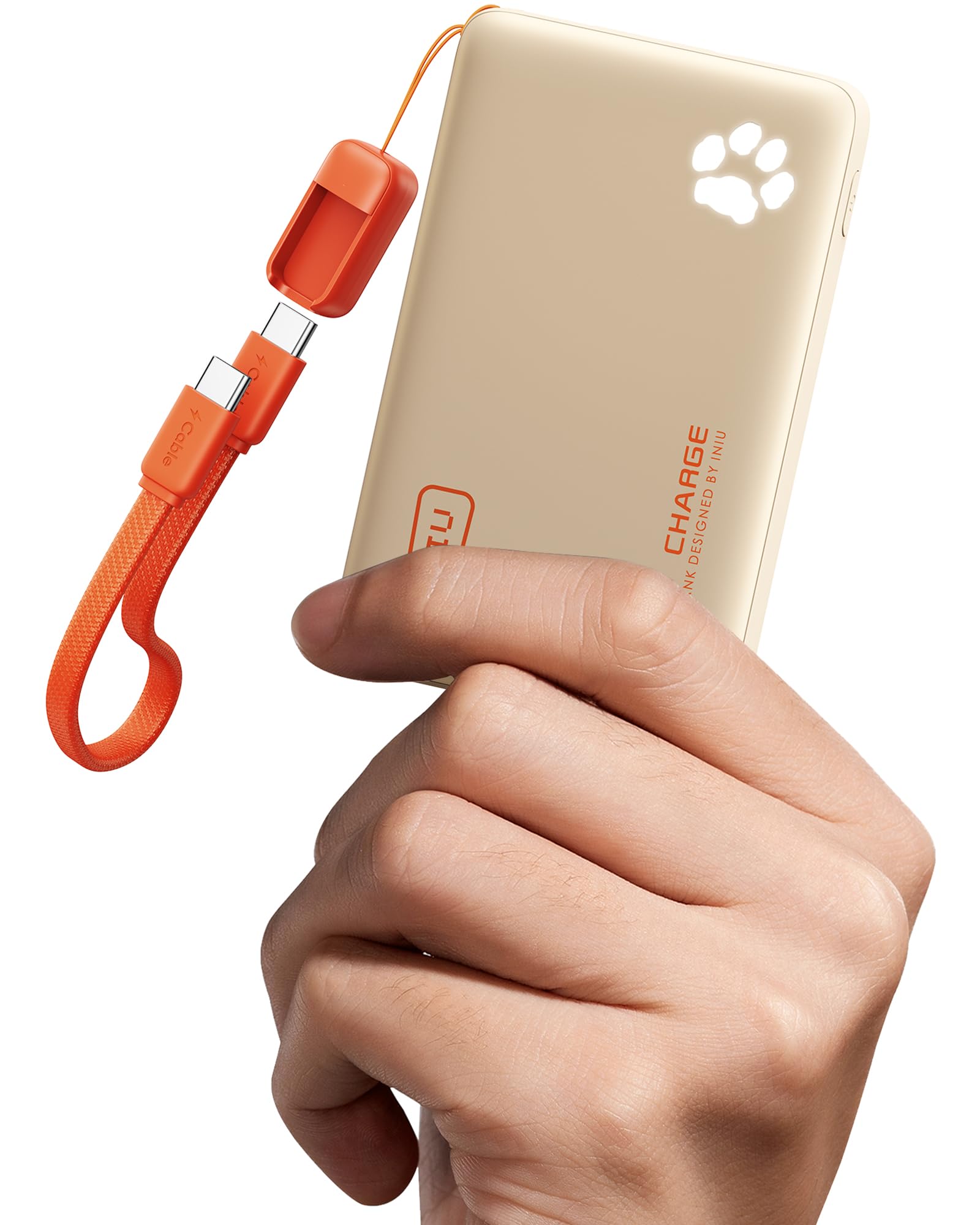 INIU vista frontal del power bank mostrando tamaño compacto y portabilidad