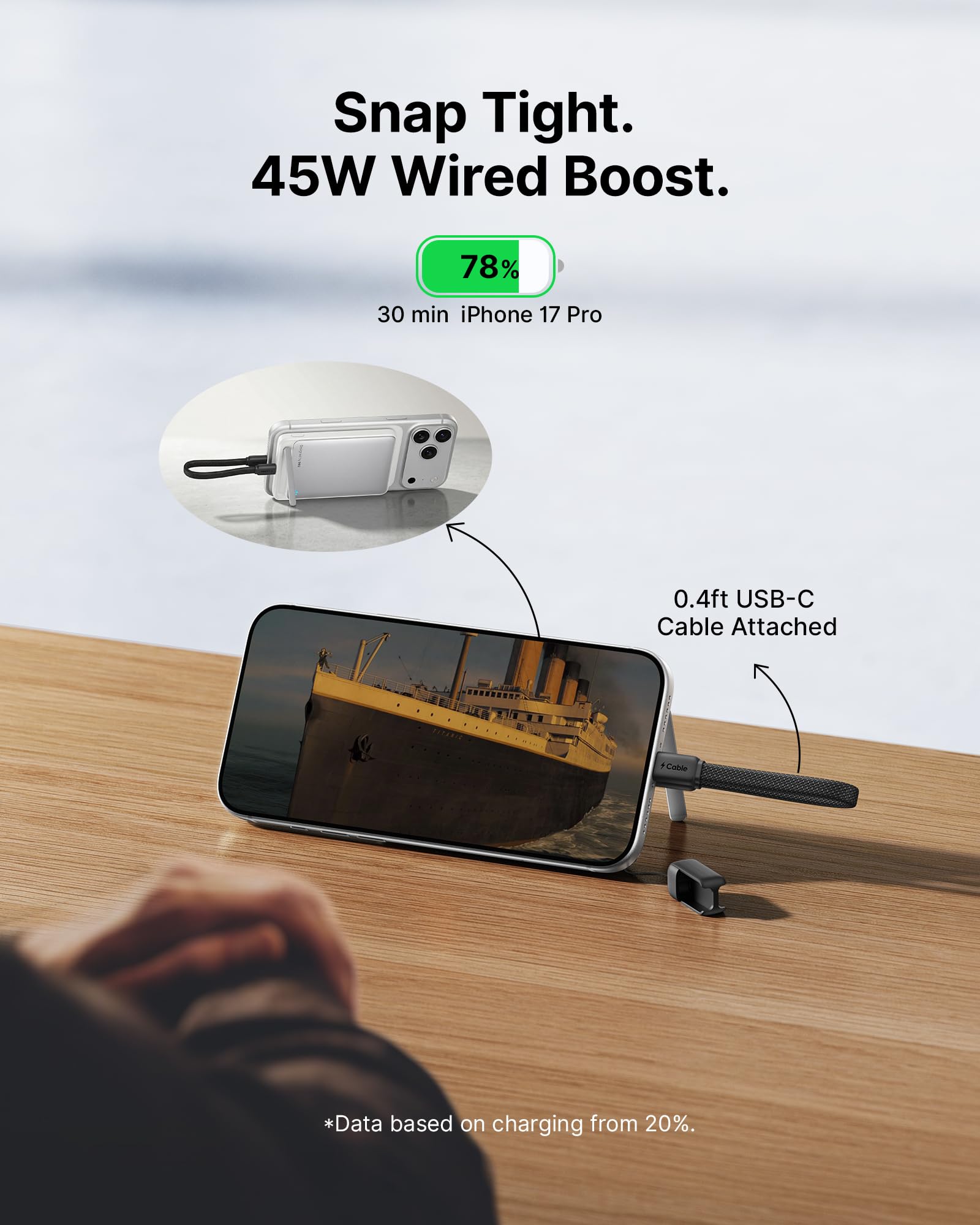INIU soporte plegable horizontal sosteniendo teléfono para ver contenidos mientras carga