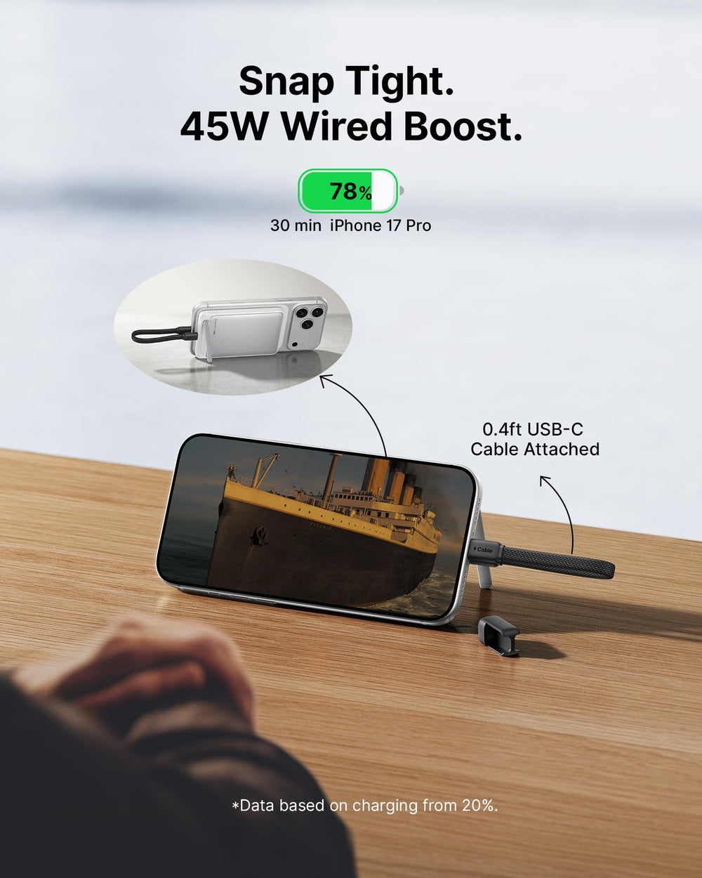 INIU soporte plegable horizontal sosteniendo teléfono para ver contenidos mientras carga