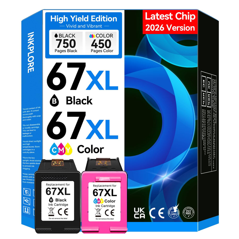 InkPlore empaque frontal del pack mostrando compatibilidad y chip actualizado