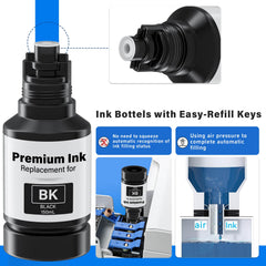 INKROBAT botella encajada en tanque EcoTank facilitando relleno seguro