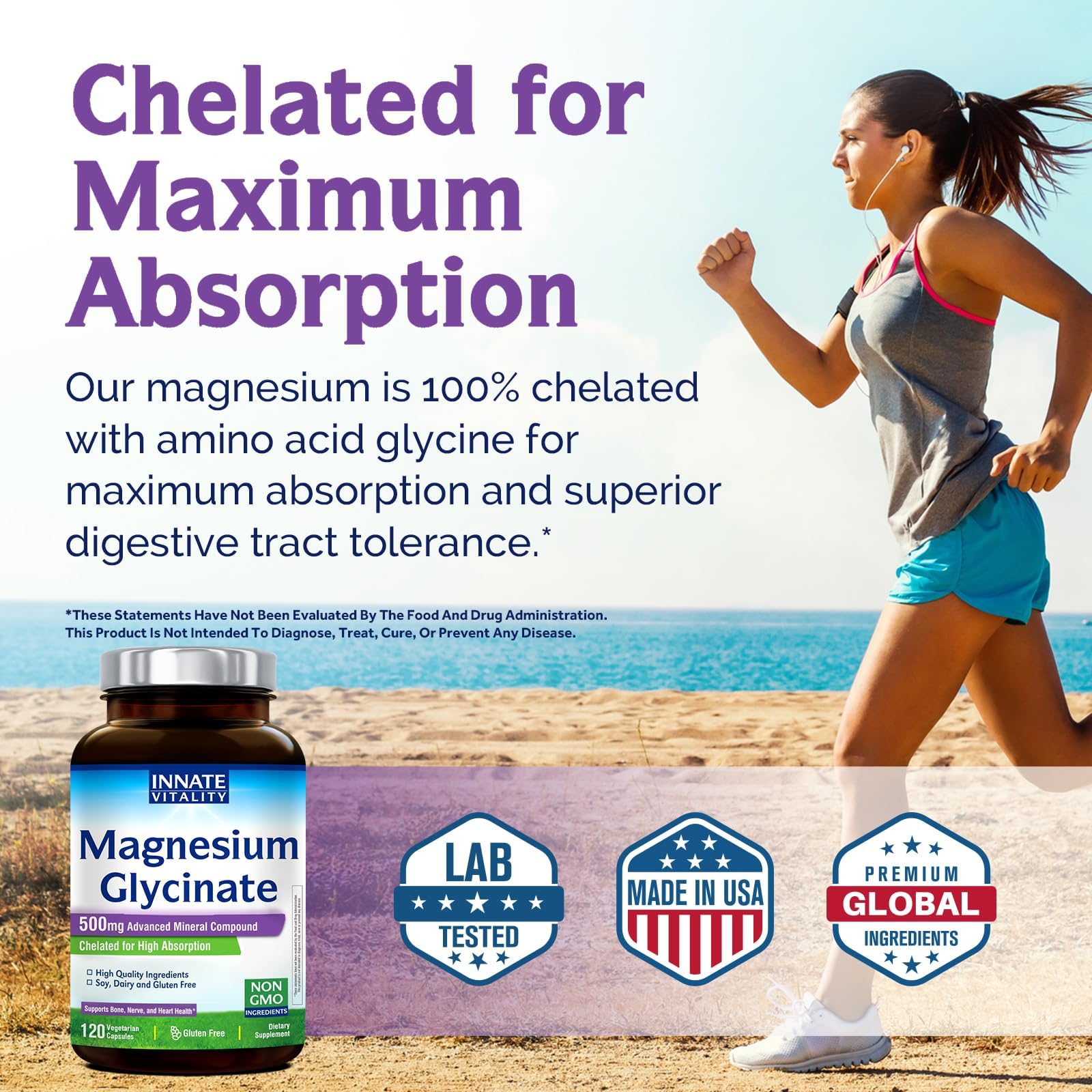 Innate Vitality etiqueta nutricional cercana con información de 70 mg elemental