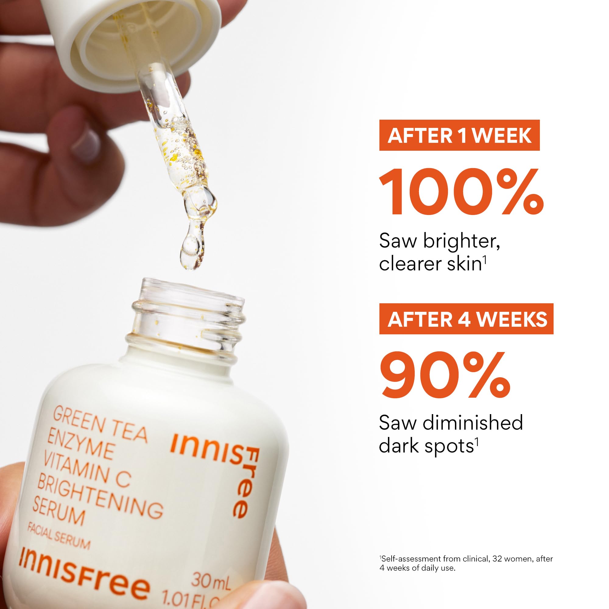 innisfree aplicación del sérum sobre el rostro demostrando uso fácil y rápida absorción