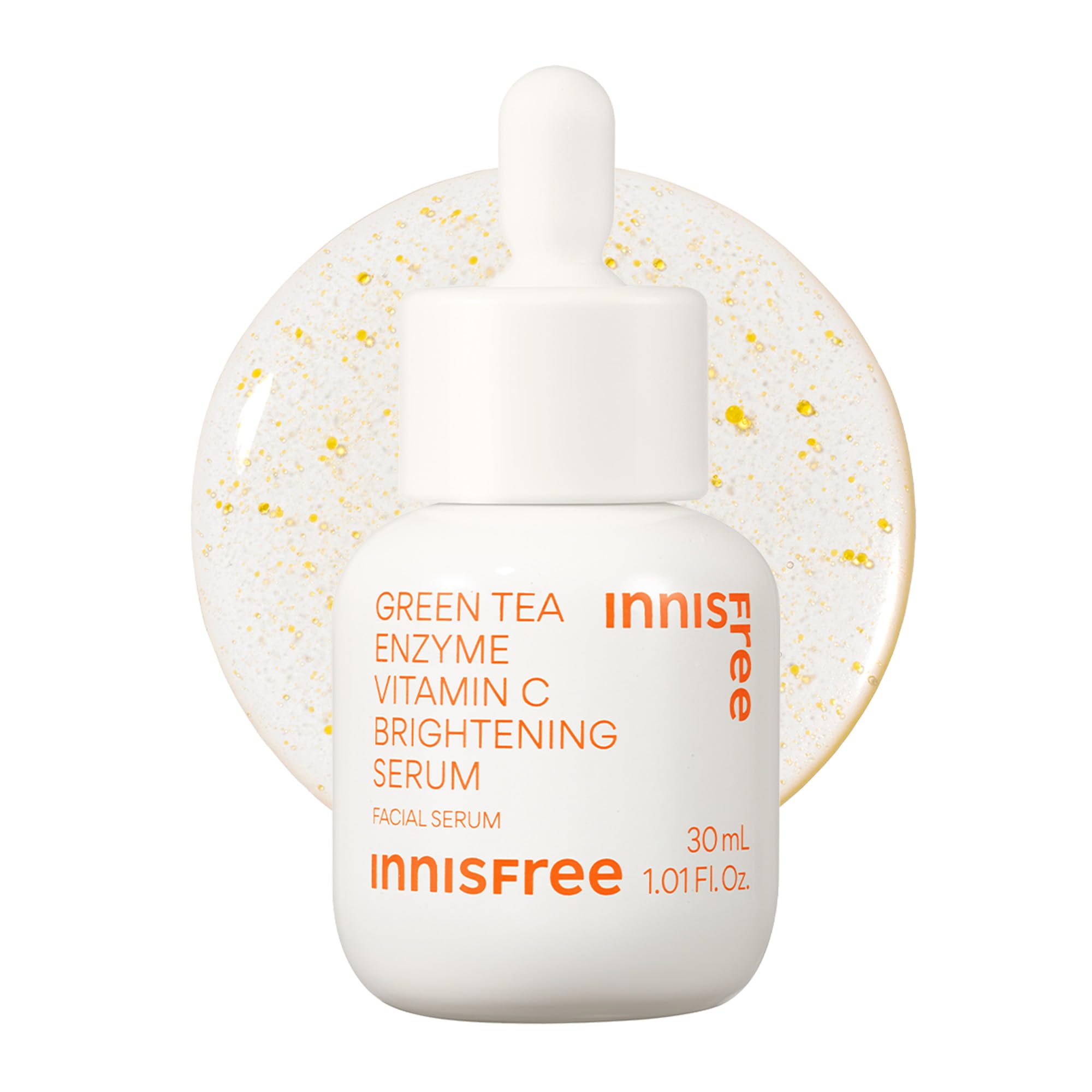 innisfree botella frontal del sérum mostrando diseño y volumen, ideal para rutina brillante