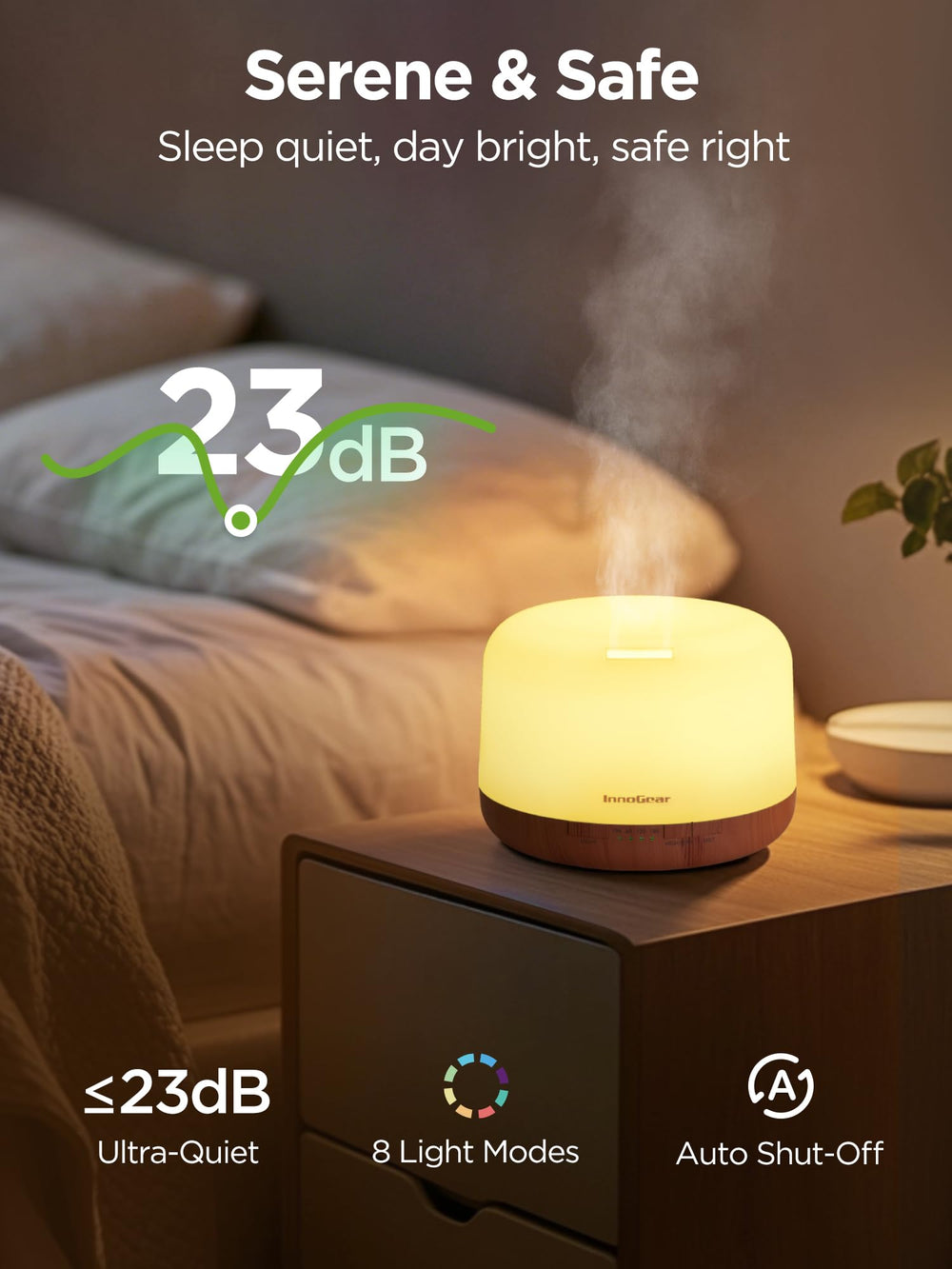 InnoGear difusor junto a objetos para comparar tamaño real