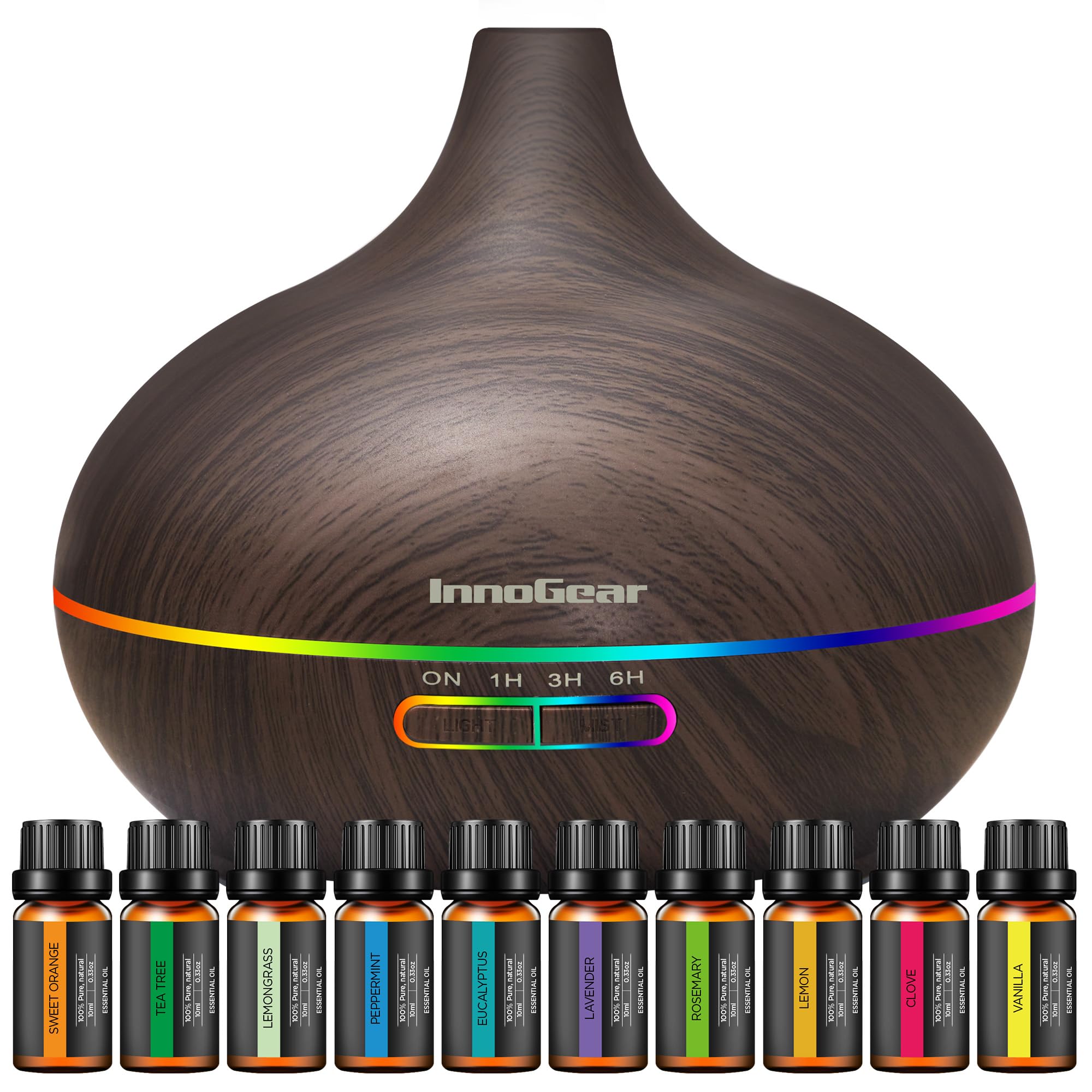InnoGear difusor frontal oscuro mostrando diseño elegante y fácil uso