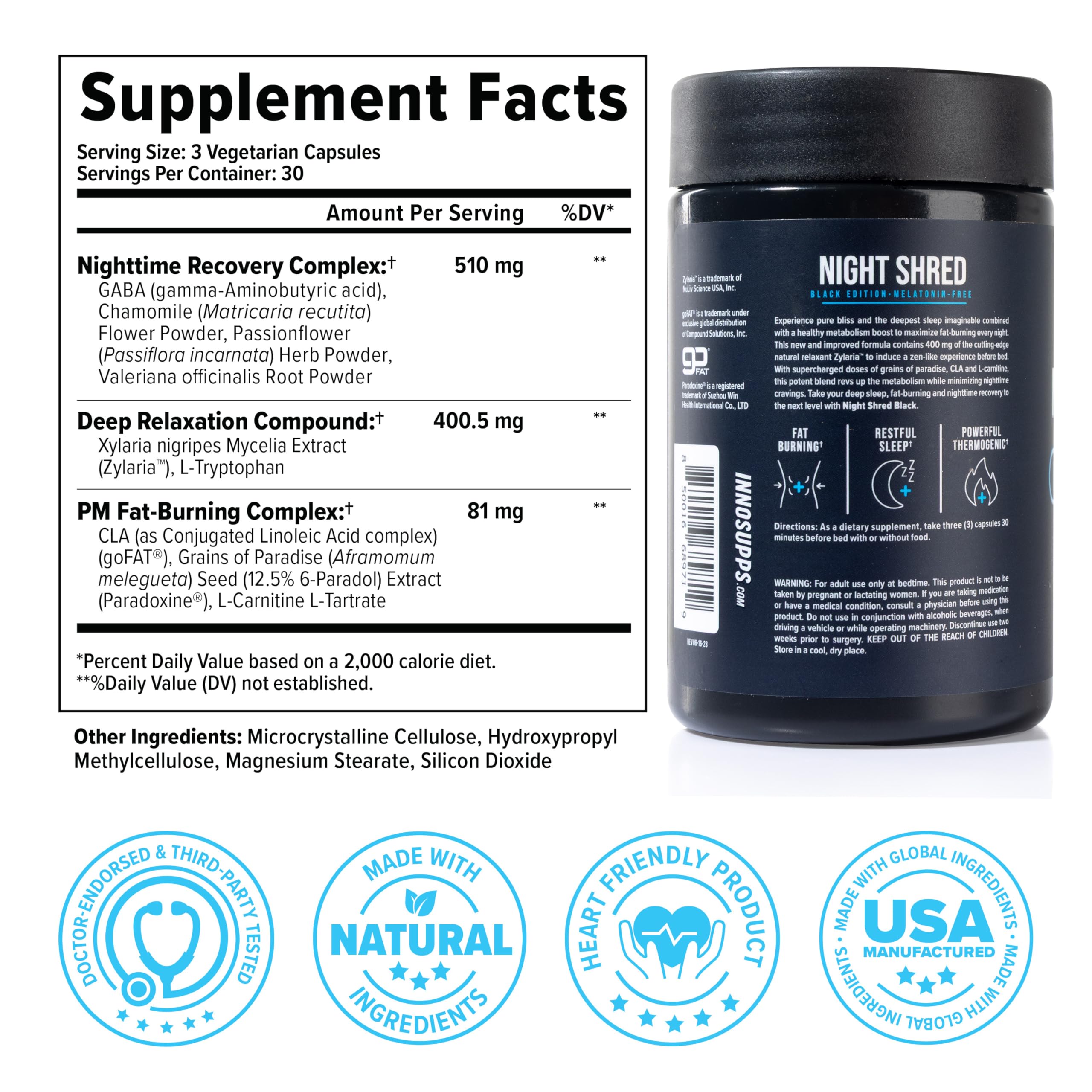 InnoSupps Night Shred comparación de tamaño del bote para referencia