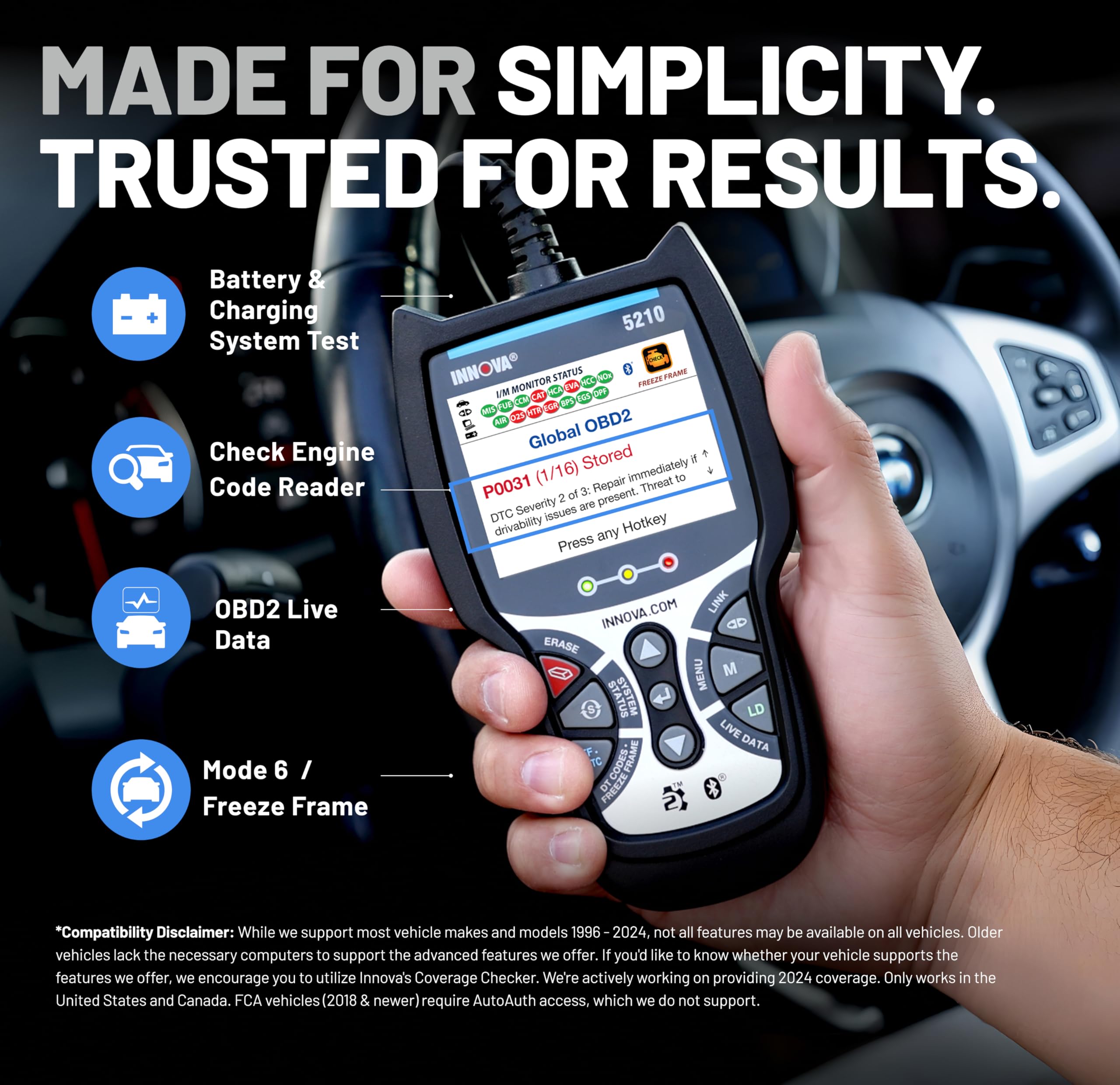Innova 5210 conector OBD2 en detalle, facilita conexión segura