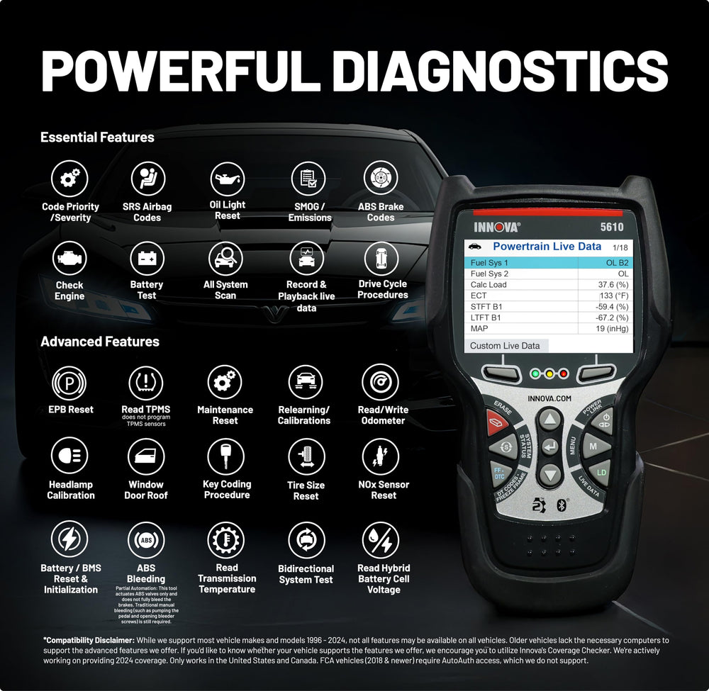 Innova 5610 caja con manual y accesorios Innova listo para usar al recibir
