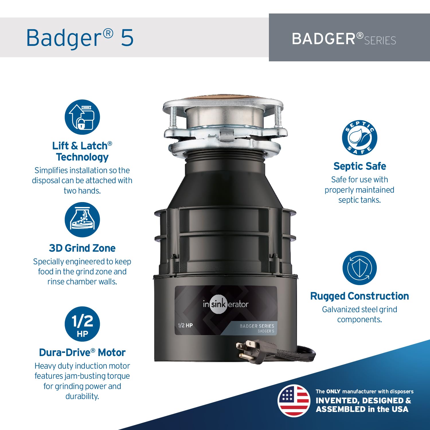 InSinkErator Badger 5 detalle del motor Dura-Drive que aporta potencia y durabilidad