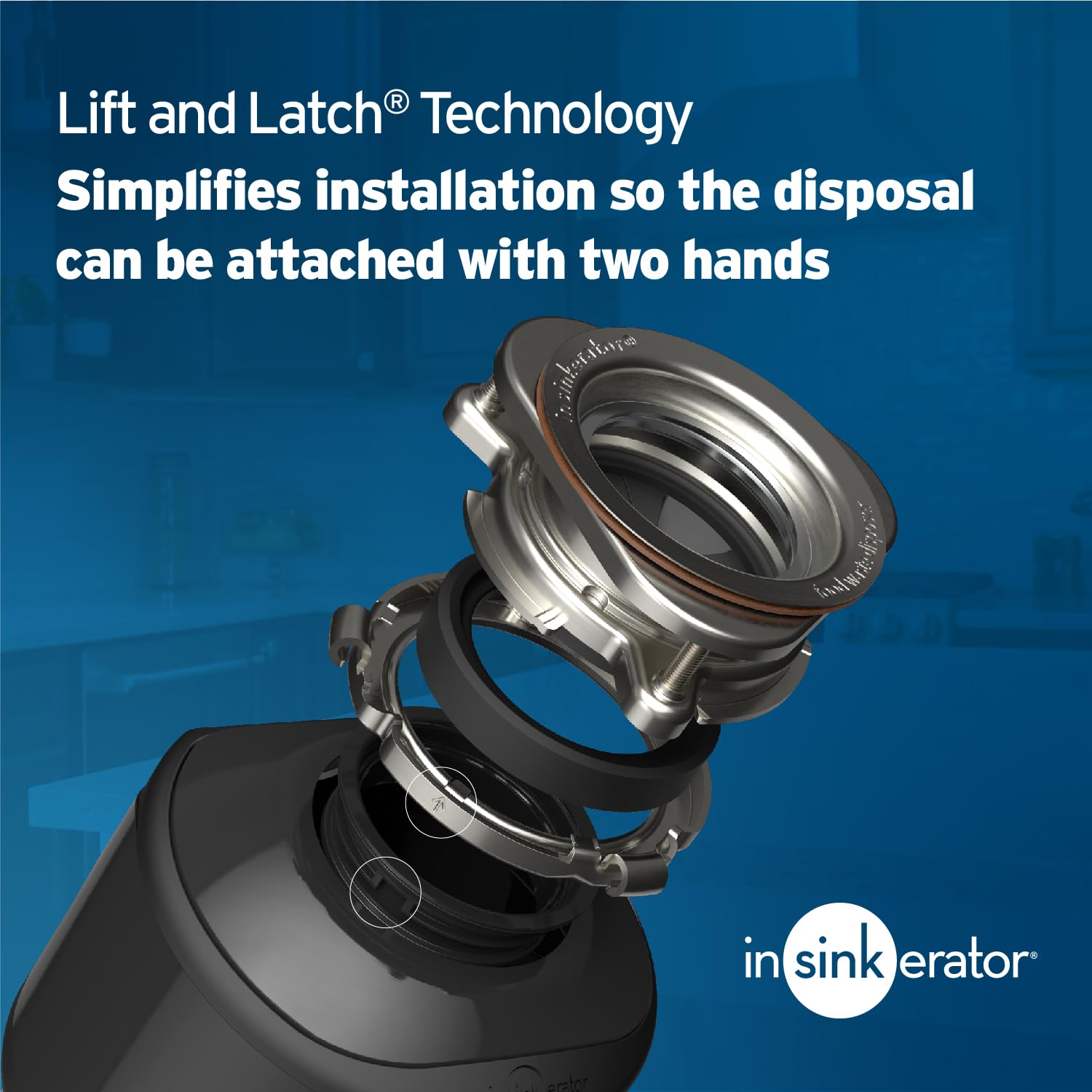 InSinkErator Badger 5 sistema Lift and Latch facilitando montaje rápido y seguro