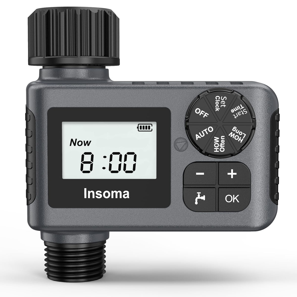 Insoma vista frontal del temporizador con control intuitivo y ahorro de agua