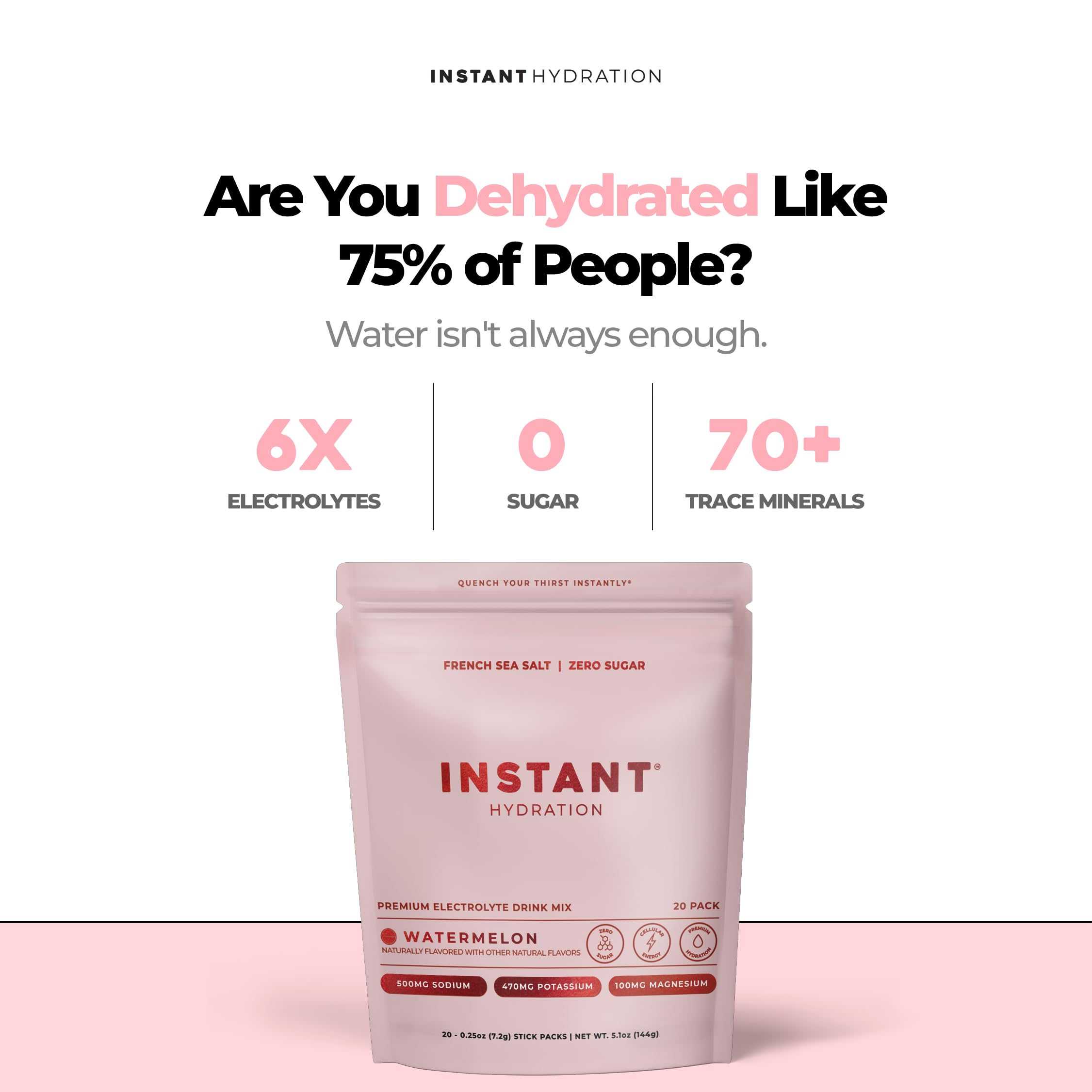 Instant Hydration sobre abierto con polvo listo para disolver y conveniencia