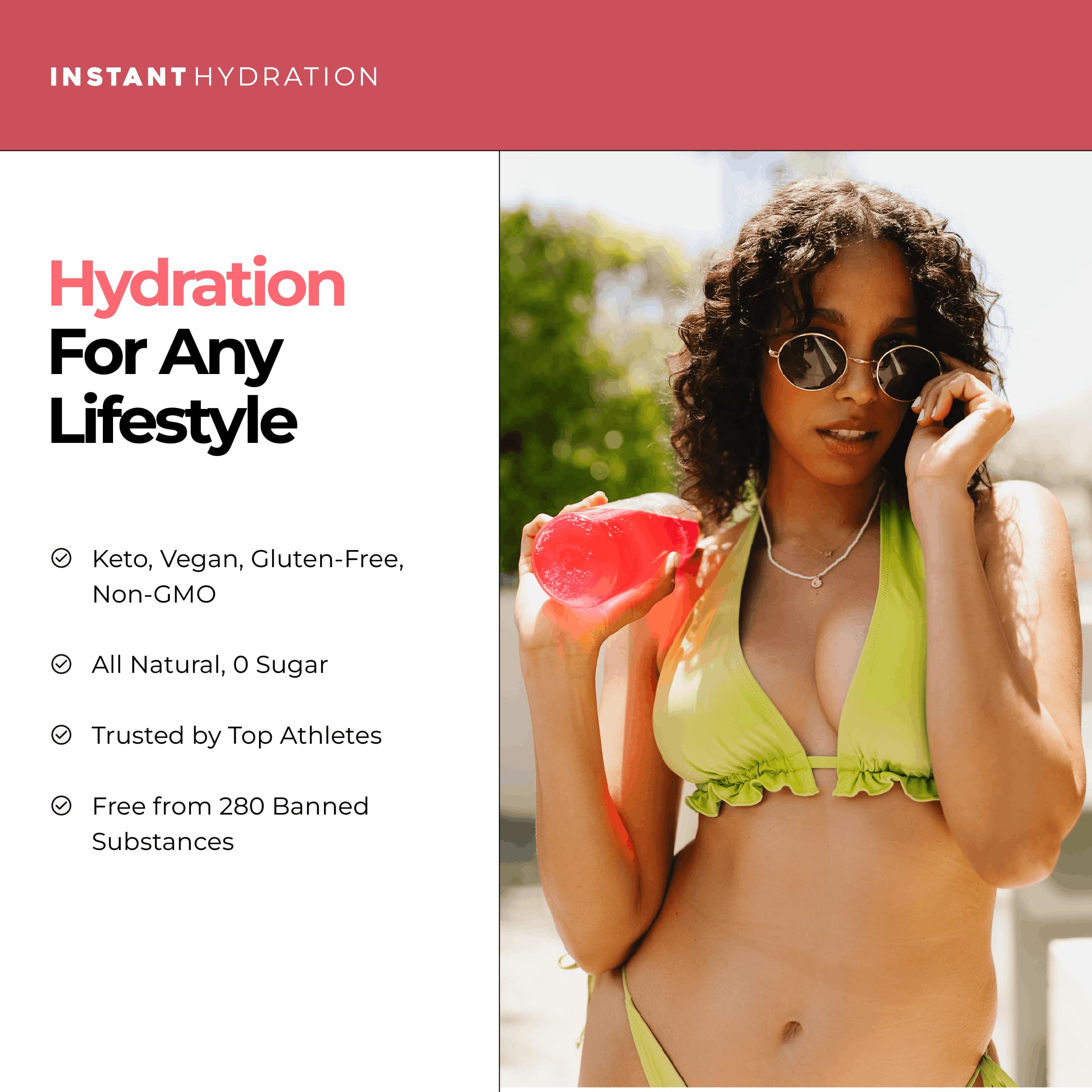 Instant Hydration frambuesas y sal gris indicando sabor natural y minerales