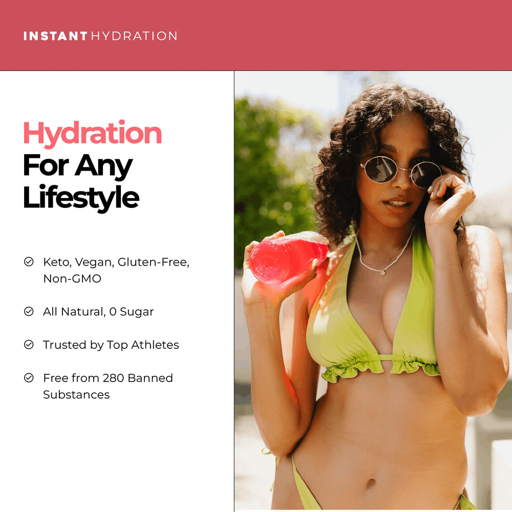 Instant Hydration frambuesas y sal gris indicando sabor natural y minerales