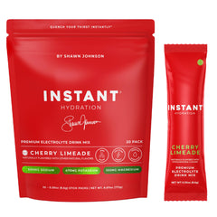 Instant Hydration frente del empaque mostrando 20 sobres y beneficio de conveniencia