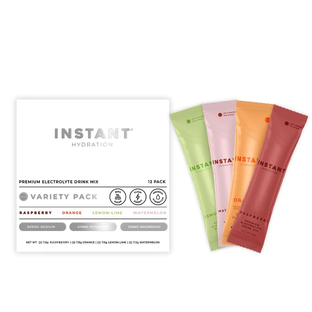 Instant Hydration frente del empaque mostrando pack variedad y beneficios