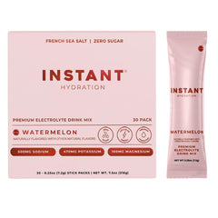Instant Hydration vista frontal del paquete que muestra 30 sticks y beneficio de reposición rápida