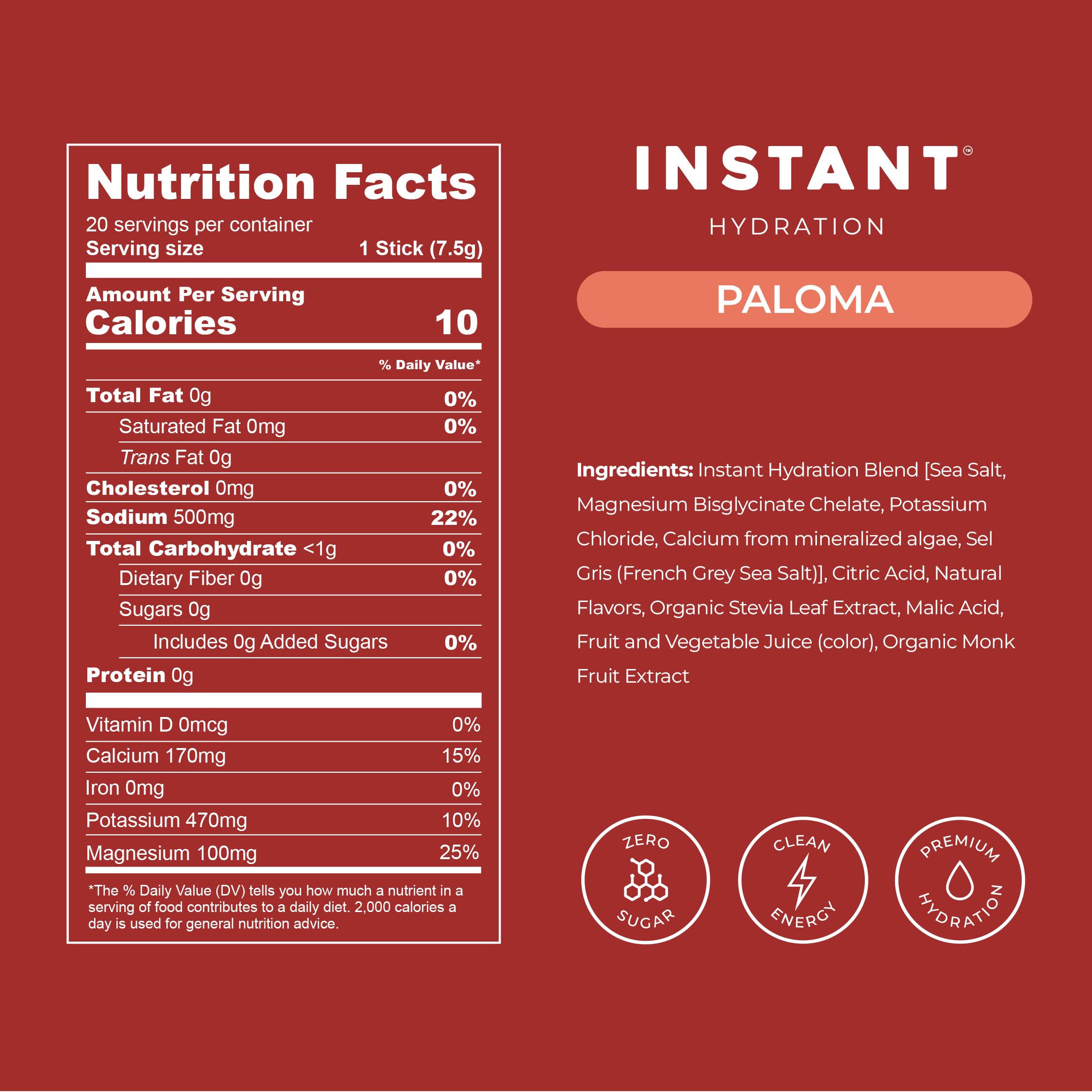 Instant Hydration bebida Paloma lista para beber con sabor cítrico refrescante