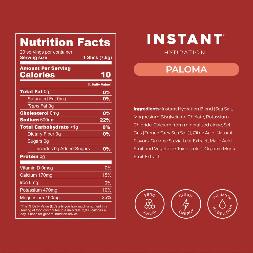 Instant Hydration bebida Paloma lista para beber con sabor cítrico refrescante