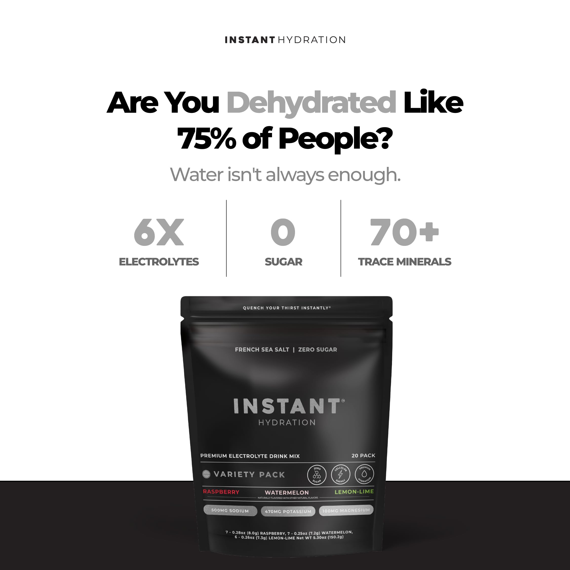 Instant Hydration sobres distribuidos listos para llevar y usar