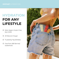 Instant Hydration polvo en primer plano destacando mezcla fina y solubilidad