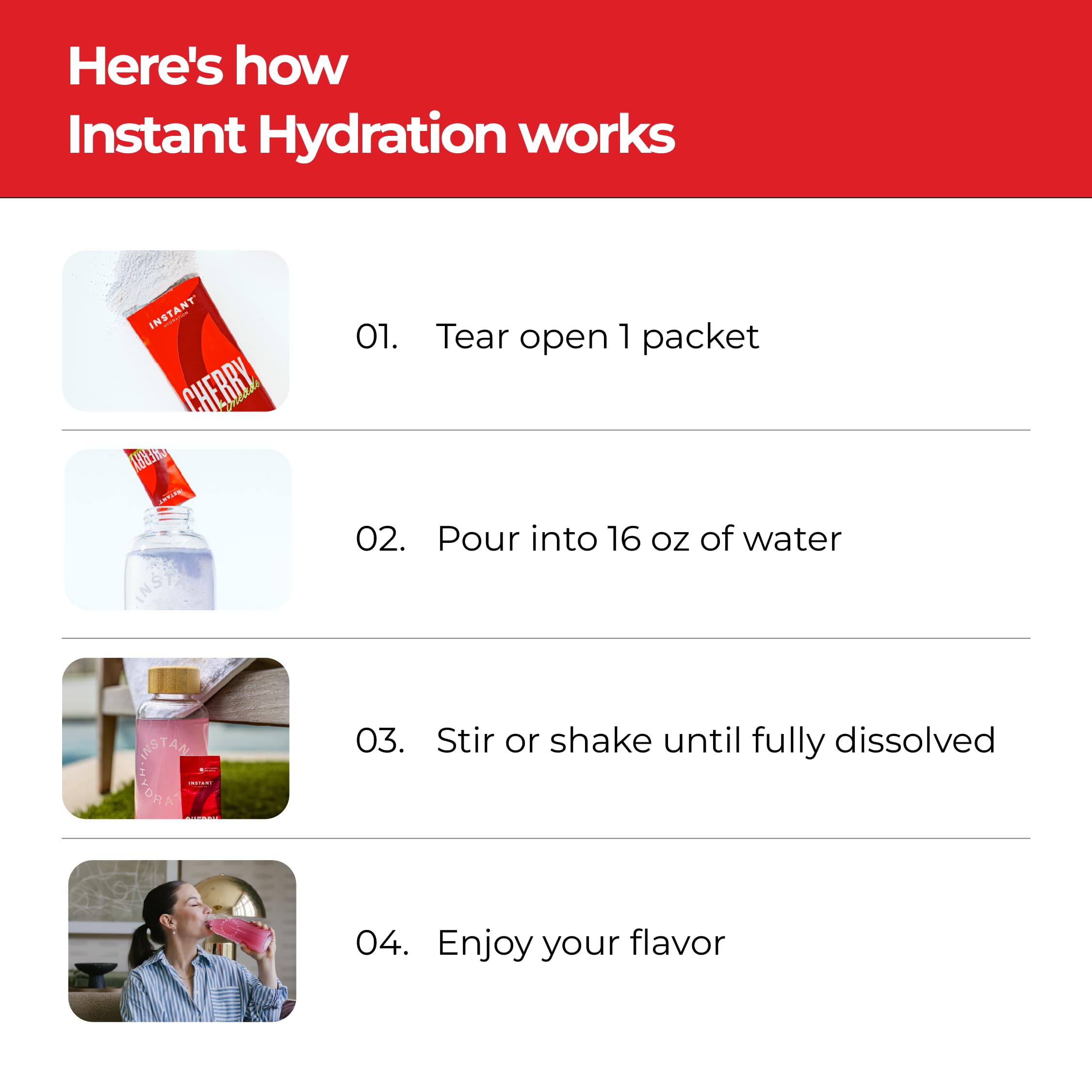 Instant Hydration uso en gimnasio con botella señalando apoyo durante entrenamientos