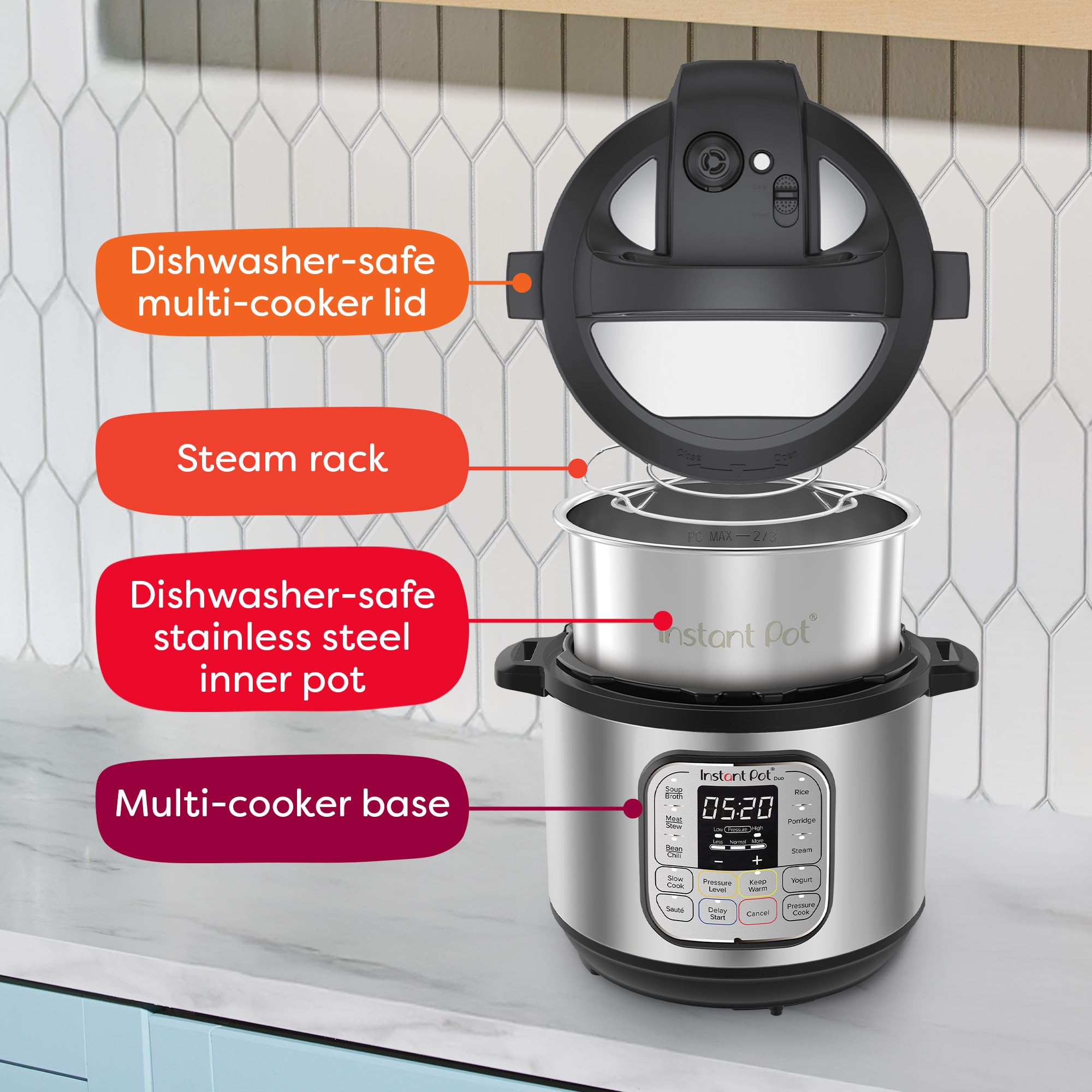Instant Pot Duo Mini en cocina moderna preparando guarnición eficiente