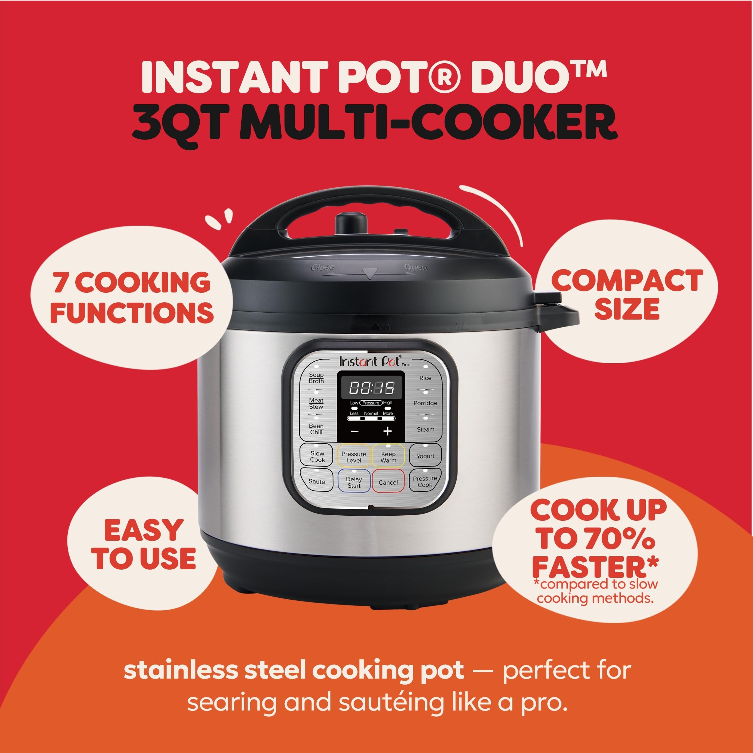 Instant Pot Duo Mini tapa con cierre de seguridad para uso confiable