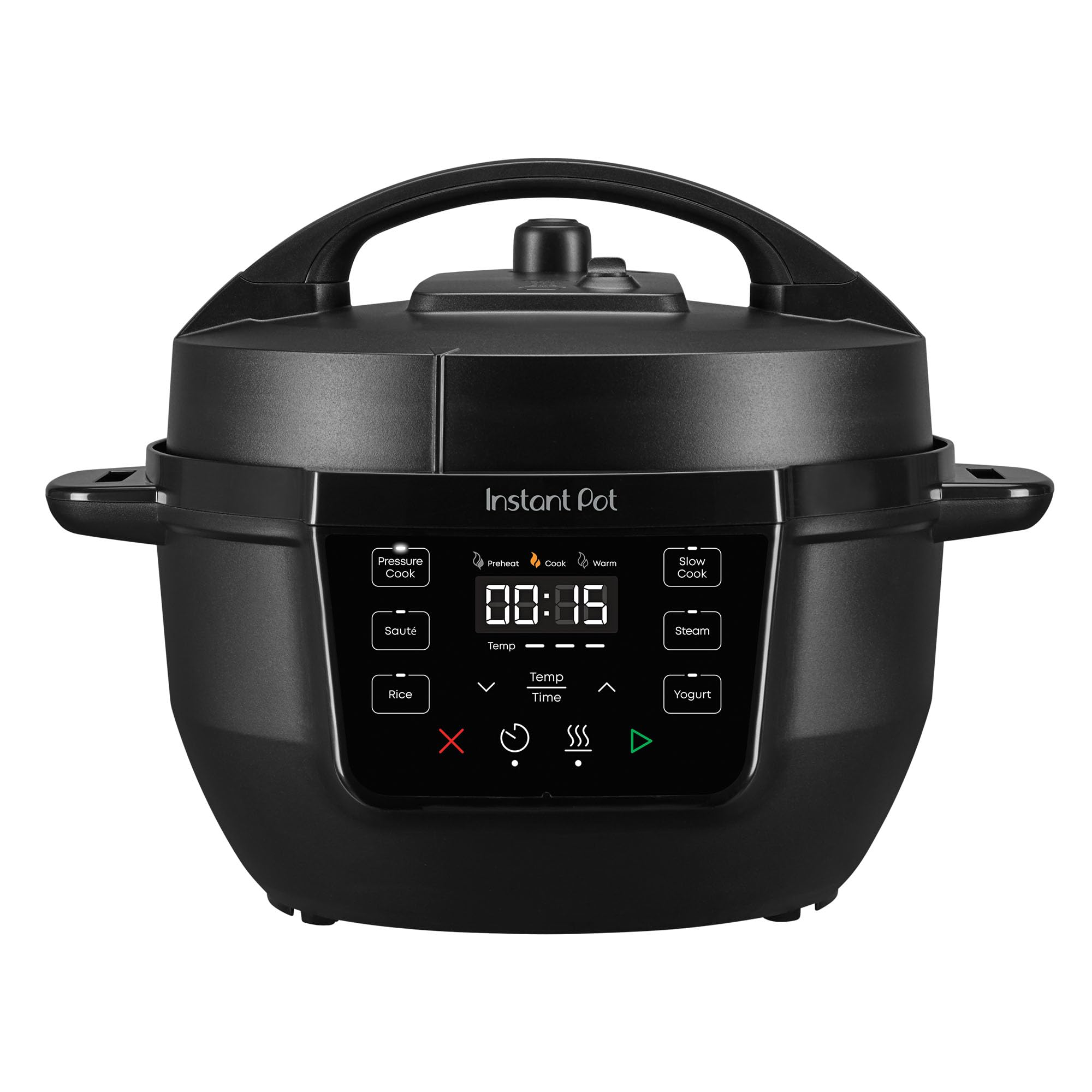 Instant Pot RIO Mini vista frontal mostrando diseño compacto y beneficio ahorro espacio
