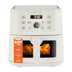 Instant Pot VORTEX vista frontal mostrando controles y ventaja ahorra espacio