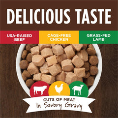 Instinct beef gravy close-up displaying tender meat and appetizing texture
