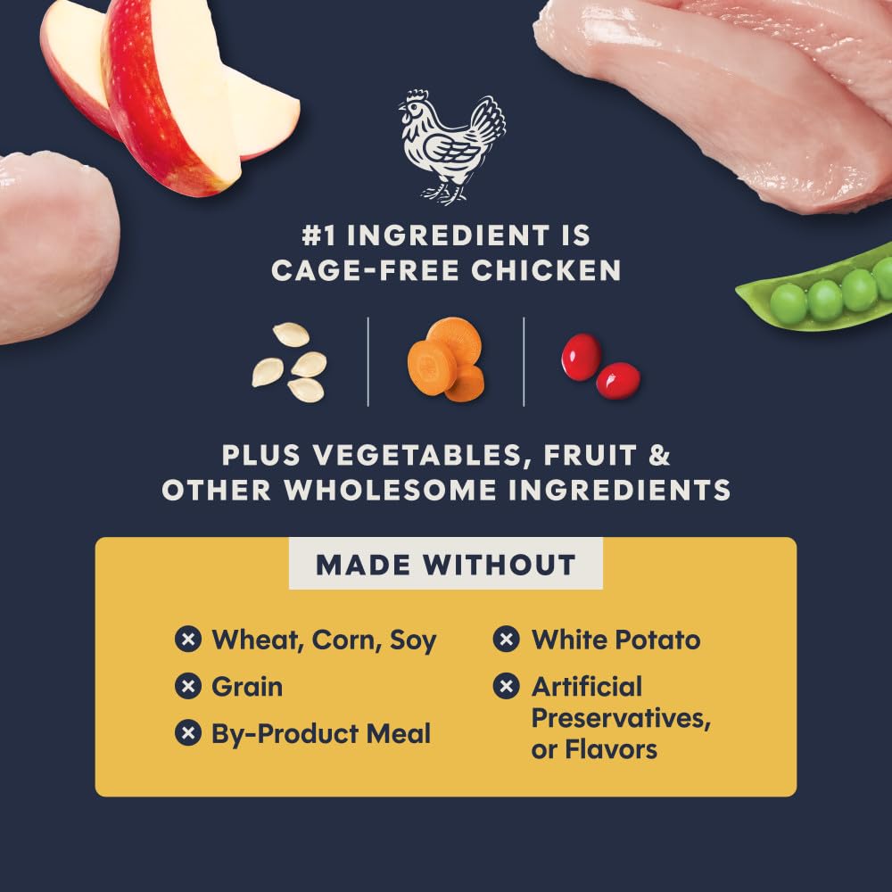 Flatlay of Instinct RawBoost ingredients showing chicken and produce