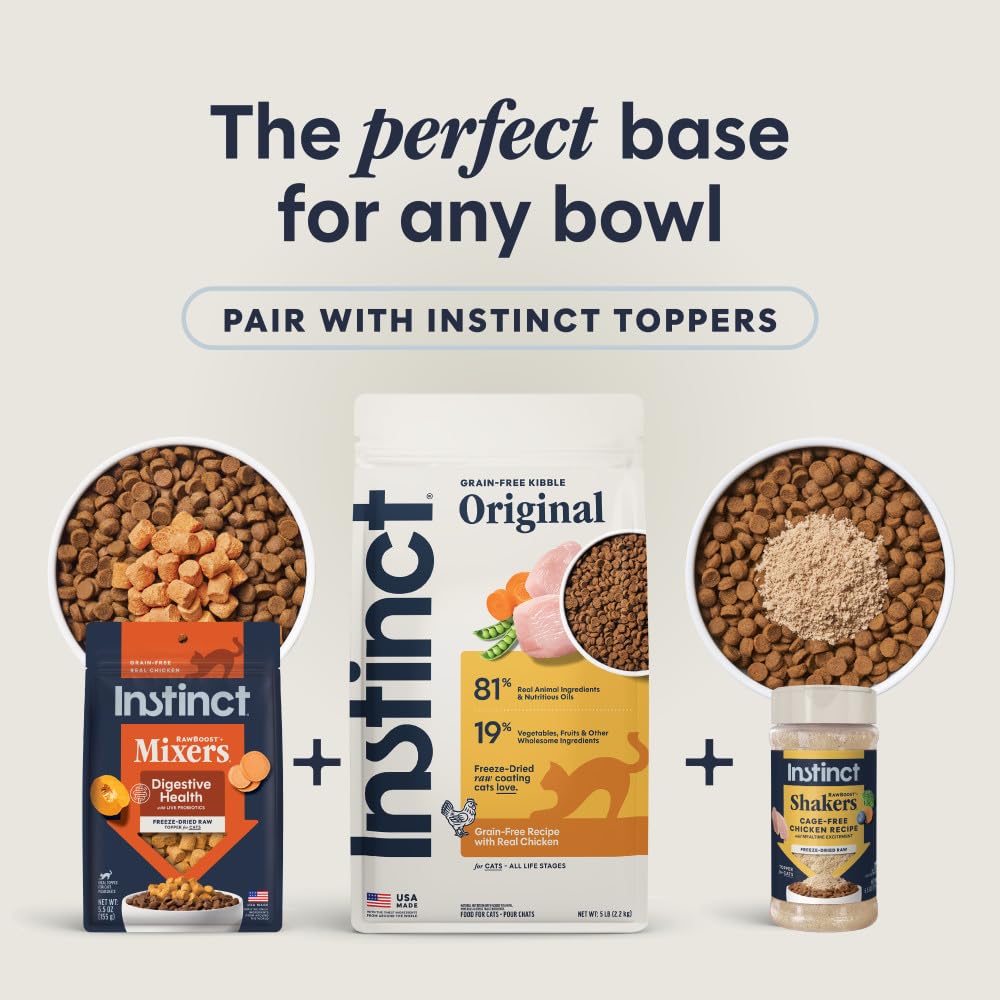 Instinct five pound bag next to household item to show scale