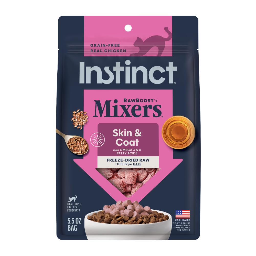 Instinct paquete frontal mostrando topper liofilizado y beneficios nutricionales
