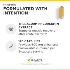 Integrative Therapeutics frasco junto a mano para comparar el tamaño del producto y porción