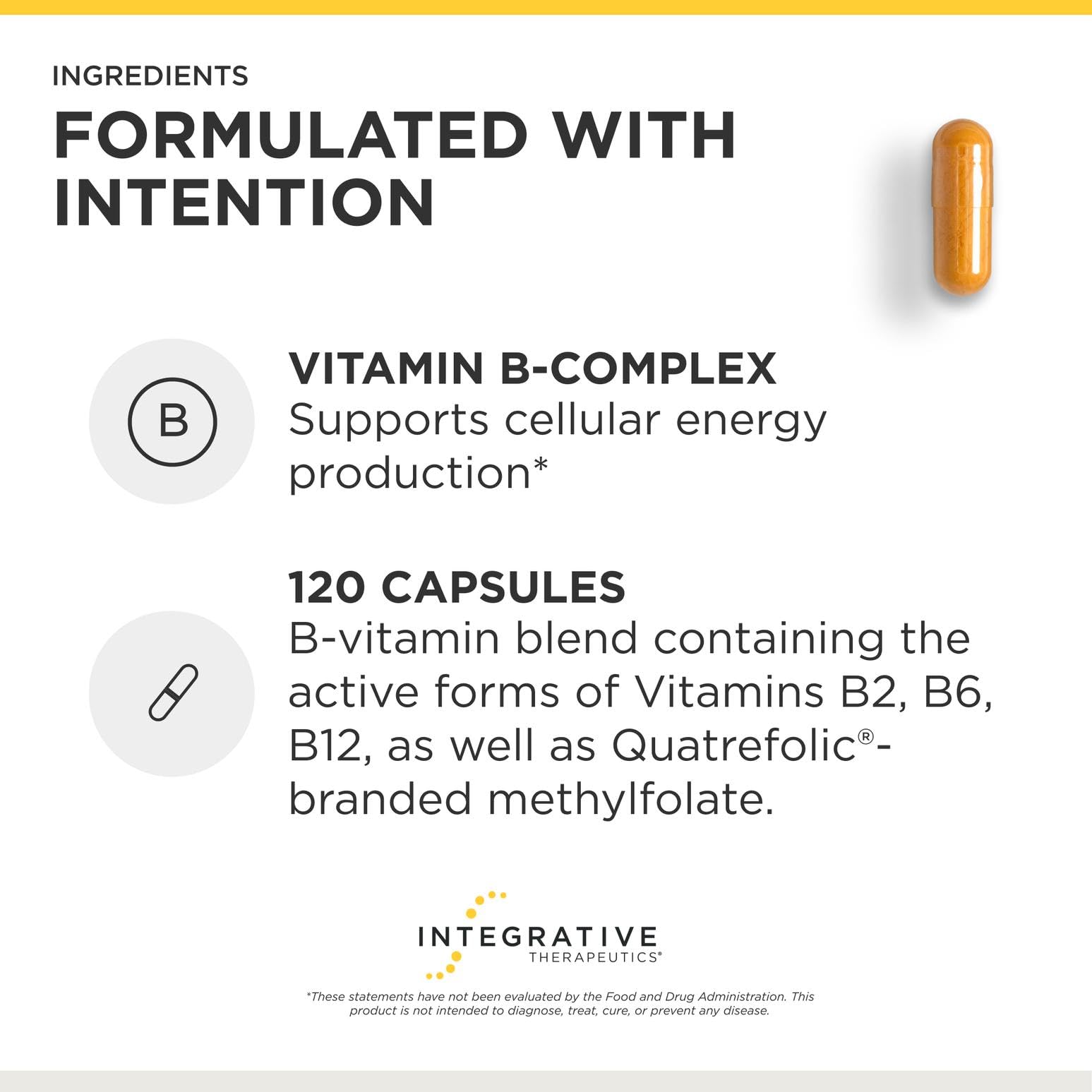 Integrative Therapeutics cápsula en mano para comparar tamaño y dosis