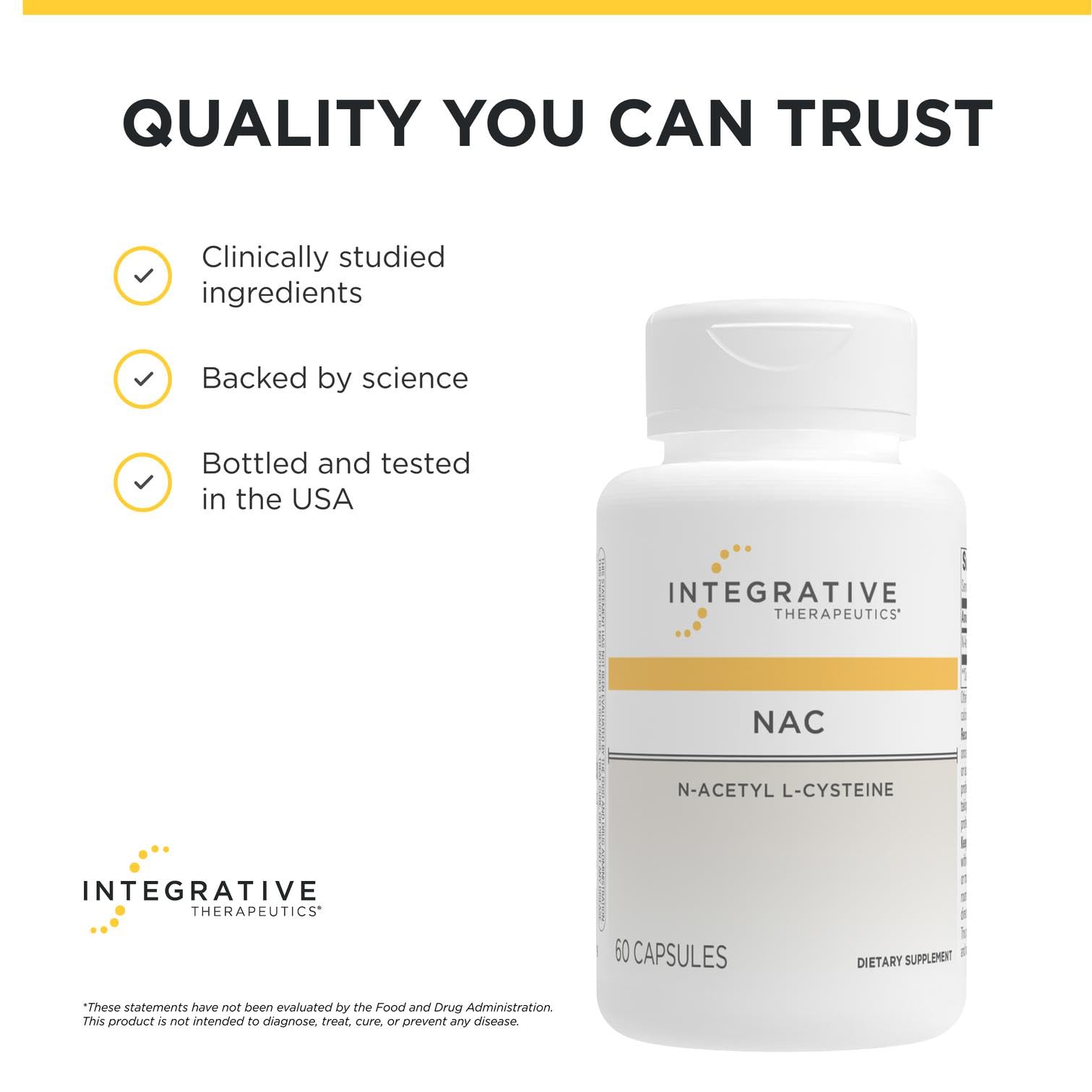 Integrative Therapeutics comparación de tamaño con mano para apreciar escala del frasco