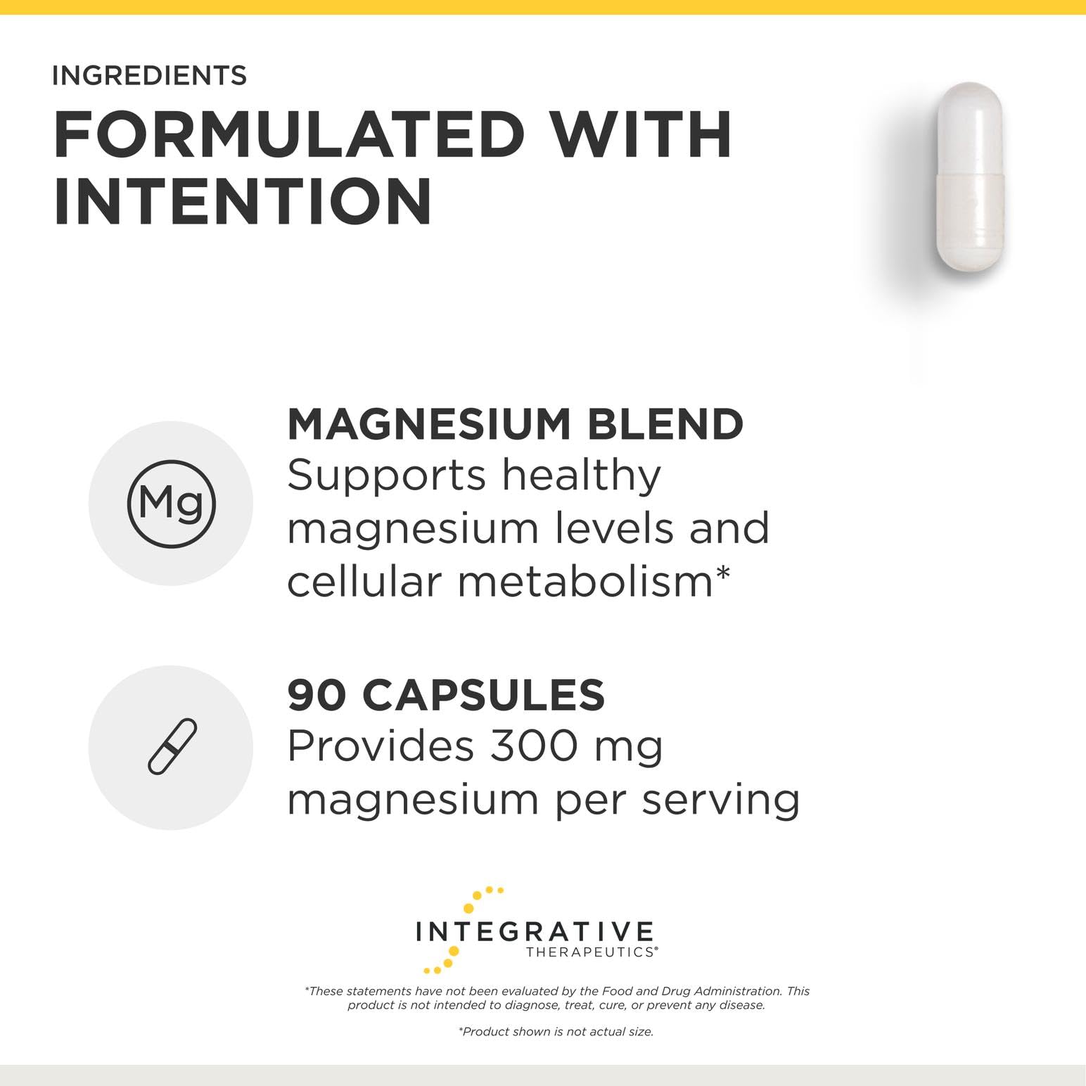 Integrative Therapeutics capsules in hand showing serving size and convenient portability