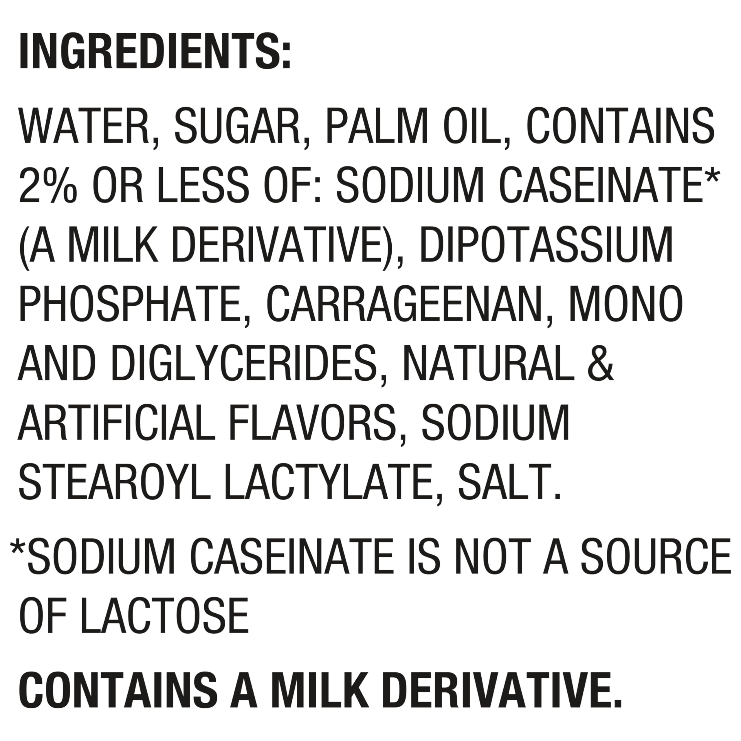 International Delight etiqueta nutricional y lista de ingredientes visible y clara