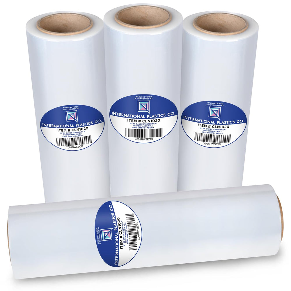 International Plastics Co. rollo frontal mostrando ancho 18" y claridad