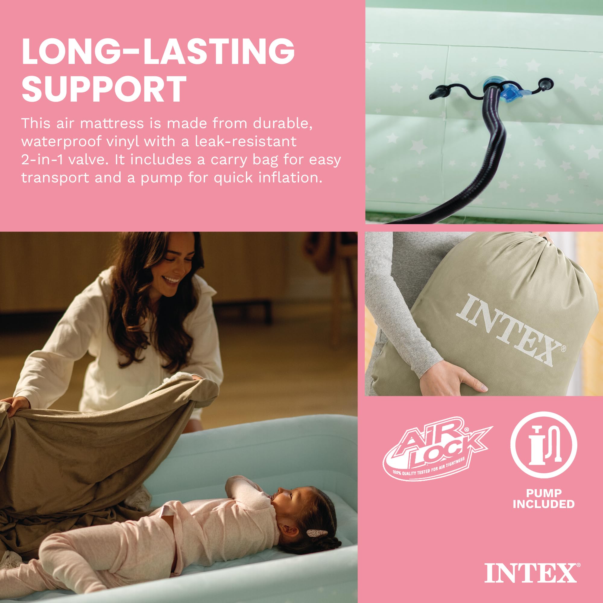Intex bomba de mano inflando la cama para un montaje rápido sin electricidad