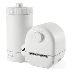 Intex bomba Krystal Clear frontal mostrando diseño compacto y beneficio de fácil acceso
