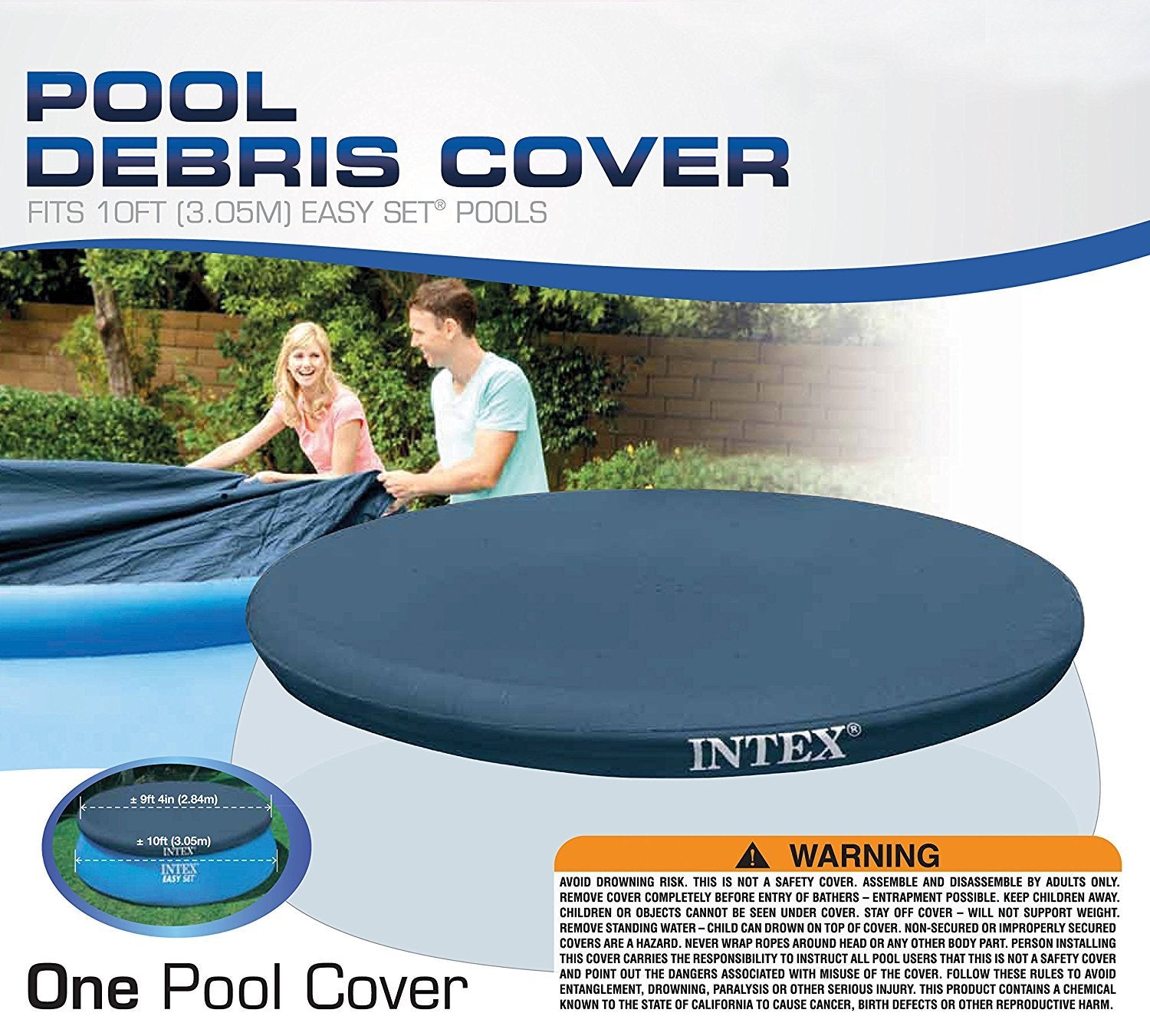 Intex cubierta instalada en piscina Easy Set demostrando protección y drenaje