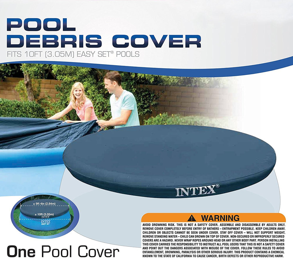 Intex cubierta instalada en piscina Easy Set demostrando protección y drenaje