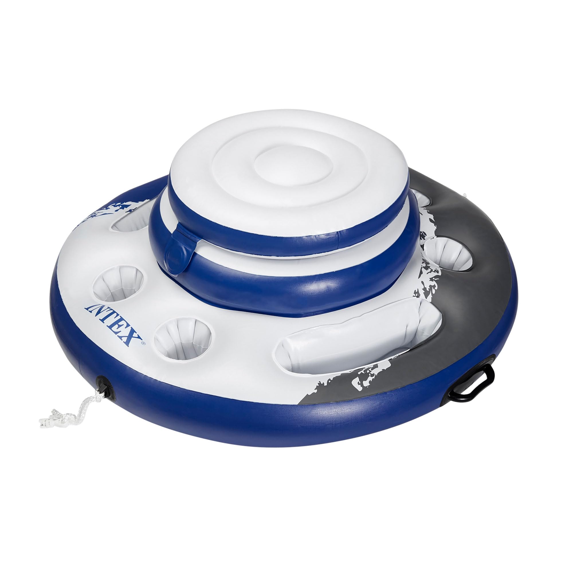 Intex Mega Chill frontal mostrando espacio para latas y hielo, ideal para fiestas acuáticas