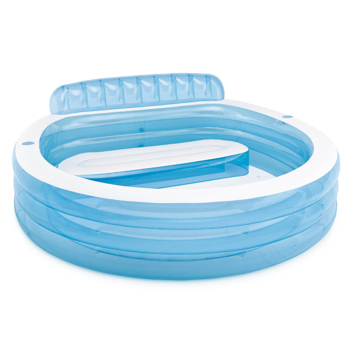 Intex piscina frontal mostrando forma redonda y capacidad para familias