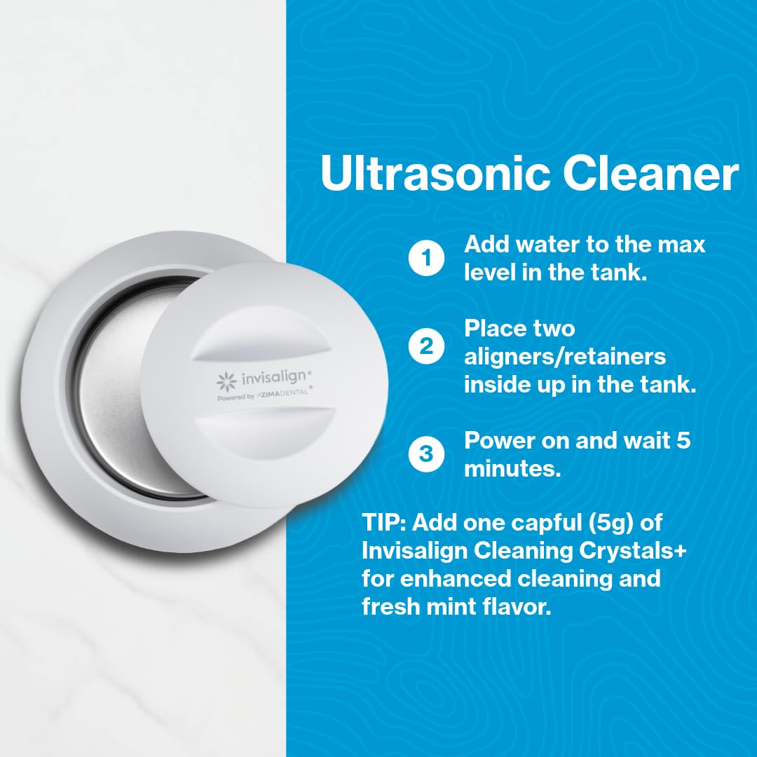 INVISALIGN limpiador ultrasónico con aligner dentro, eliminación de residuos rápida